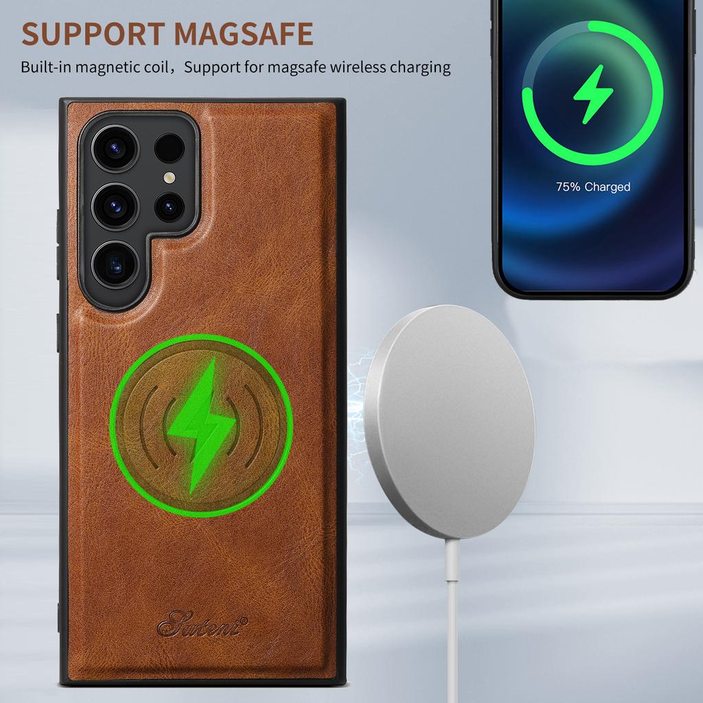 SUTENI H17 For Samsung Galaxy S24 Ultra Magnetic Case Waxy Texture Detachable Card Holder Phone Cover