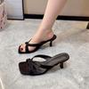 Мода Новый Стиль Модные Женские Летние Новые Роскошные Брендовые Босоножки на Высоком Каблуке Универсальные Простые Босоножки на Тонком Каблуке Шлепанцы Zapatos Mujer
