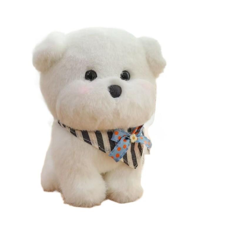 Triangular Scarf Bichon Frise Plush Toy Cute Stuffed Animal Doll Birthday Gift