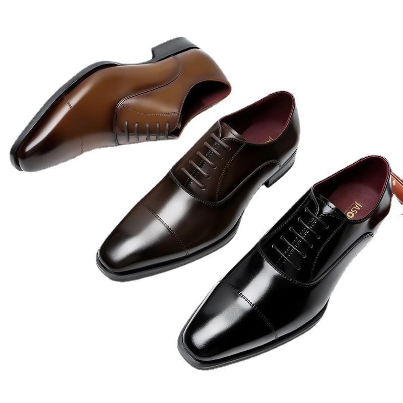 Large Size Men's Shoes Men's Leather Shoes Men's Business Shoes Formal Leather Wedding Shoes Commuting Three-joint Square Head Men's Leather Shoes
