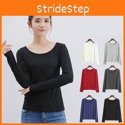 Классическая женская футболка с длинным рукавом из смесового хлопка, однотонная, с вневременной привлекательностью