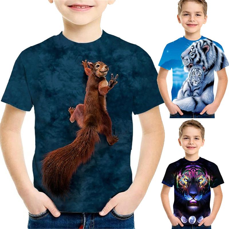 Kids T-shirts Short Sleeve Funny Animals Children Shirt Casual Cartoon Clothes Boys Girls Tee Apparel