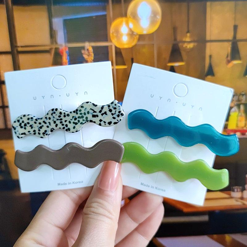 2 шт./компл., модные акриловые заколки для волос с рябью для женщин, корейские однотонные леопардовые заколки для волос, милые заколки для девочек, аксессуары для волос, головные уборы