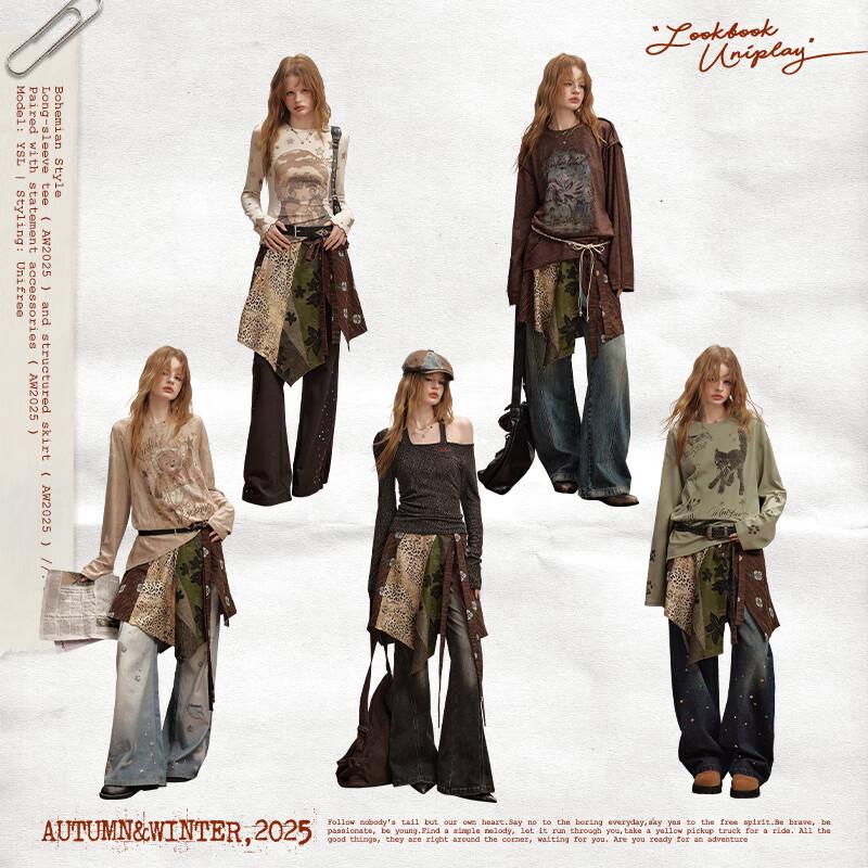 unifree Бохо Шик Пэчворк Неправильная Юбка