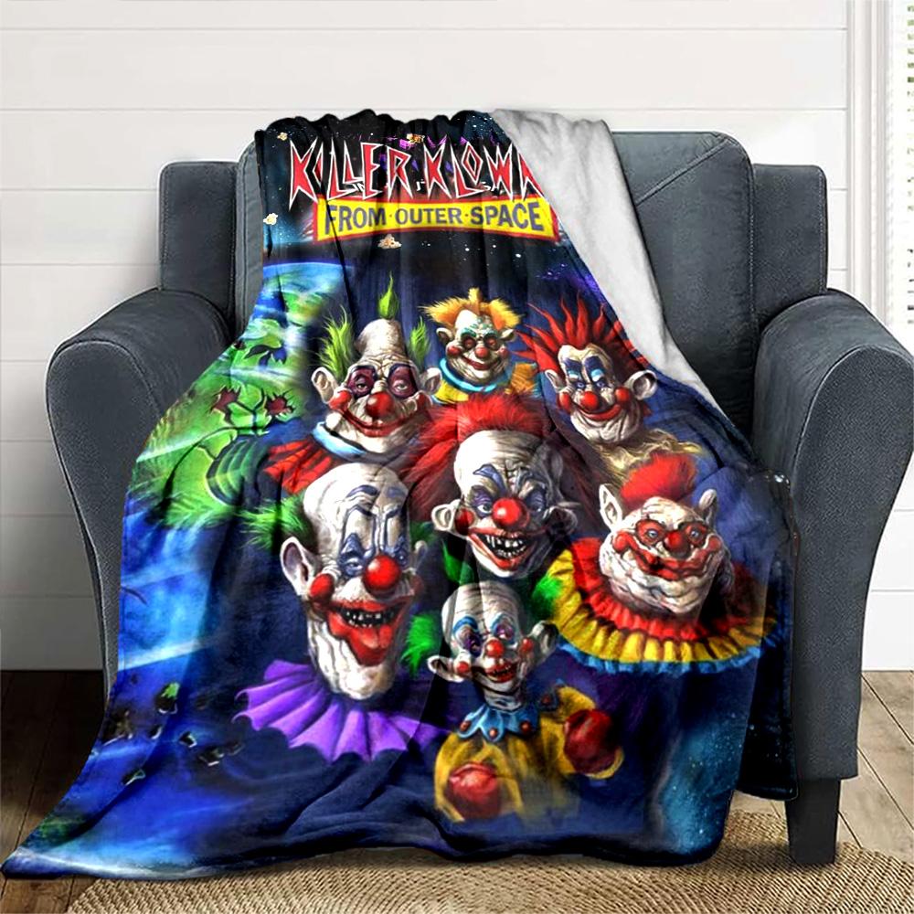 Killer Clown Horror Print Flannel Blanket High Quality Warm Comfortable Cover for All Seasons Perfect for Gifts Home Decor