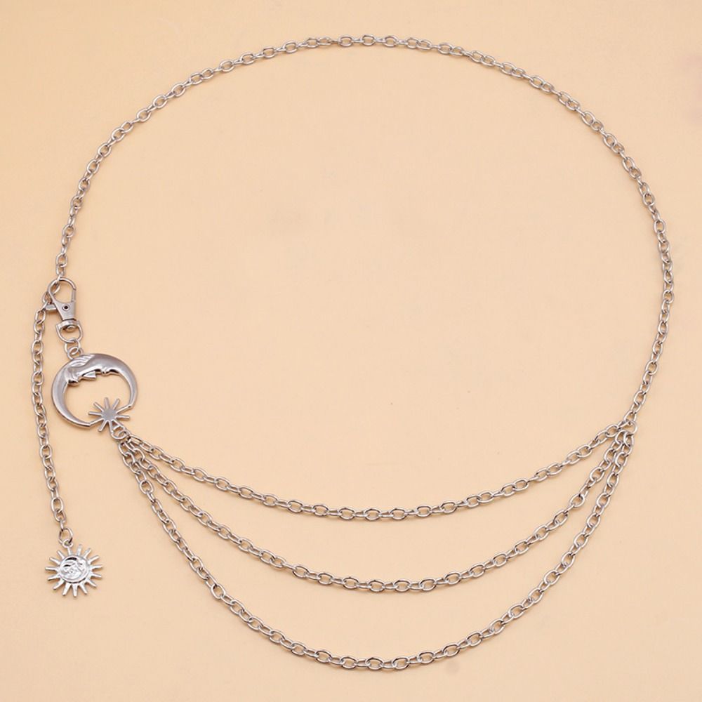 Золотая Серебряная Панк Тонкая Цепочка на Талию Винтаж Солнце Луна Звезда Пояса Универсальный Женский Цепной Ремень