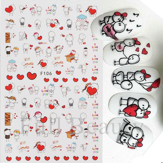 Nail Art Stickers, Romantic Valentine'S Day Love Cartoon Panda Love Adhesive Nail Stickers