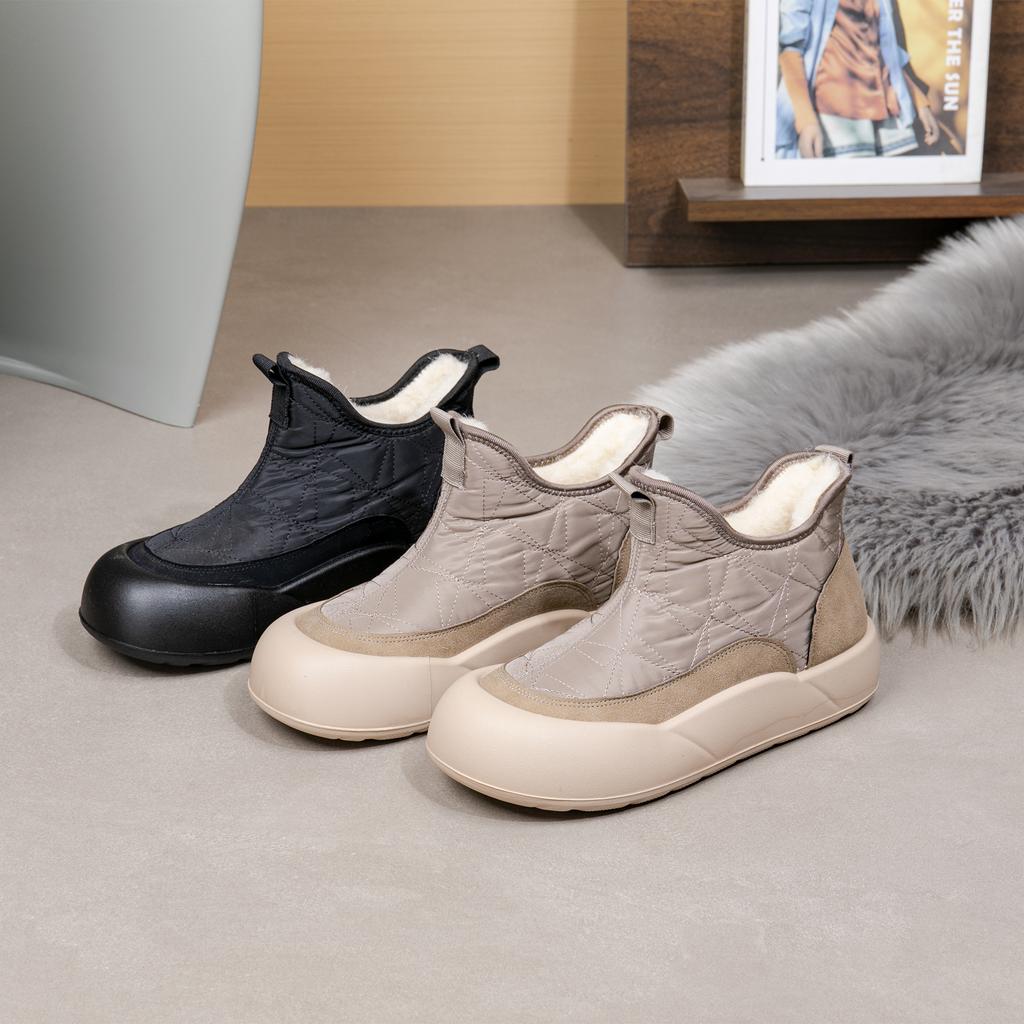 Пуховая ткань Нескользящая Толстая подошва Зимние сапоги Женские Зимние на флисовой подкладке Повседневные Мягкая подошва Удобная Хлопковая обувь