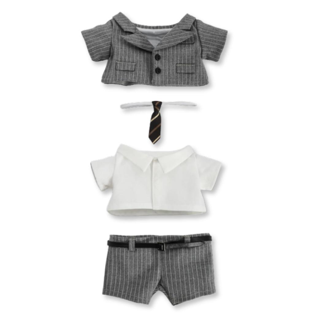 Letaya Plush Toy Clothes 20cm Suit, White Shirt, Tie, Belt, Doll Outfit, Striped (Gray)