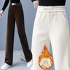 Winter Women Retro Style Straight Leg Pants Lady Chic Plush High Waisted Trousers Female Versatile Thermal Thicken Slacks Pants