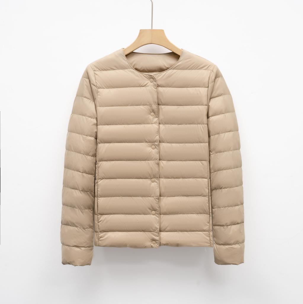 Легкая женская короткая куртка с круглым вырезом на осень и зиму, теплая куртка с круглым вырезом, однотонный пуховик