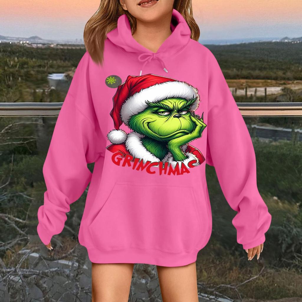 Children's Fashionable Casual Long-sleeved Loose Christmas Print Pullover Hooded Sweatshirt