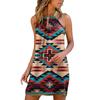 (SU)Женское модное летнее платье без бретелек без рукавов с висячим вырезом и принтом