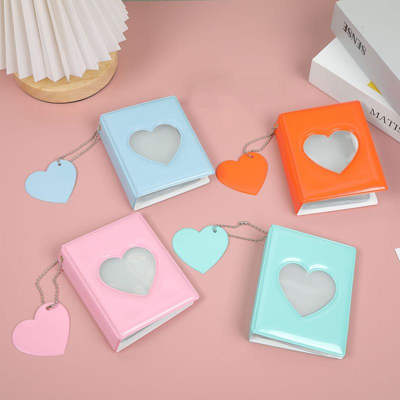 Solid Color 3-inch Photo Album Album Love Hollow Photocard Holder With Heart Pendant Kpop Idol Cards Collect Book Polaroid Album