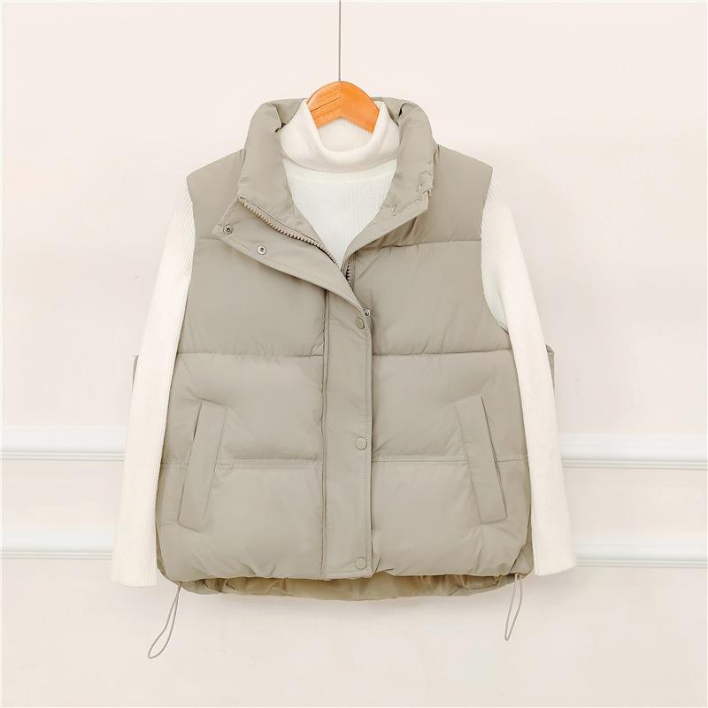 Vest Fashionable Warm Solid Color Cotton Short Stand-up Collar Vest Vest Vest Vest Sleeveless New Versatile Coat