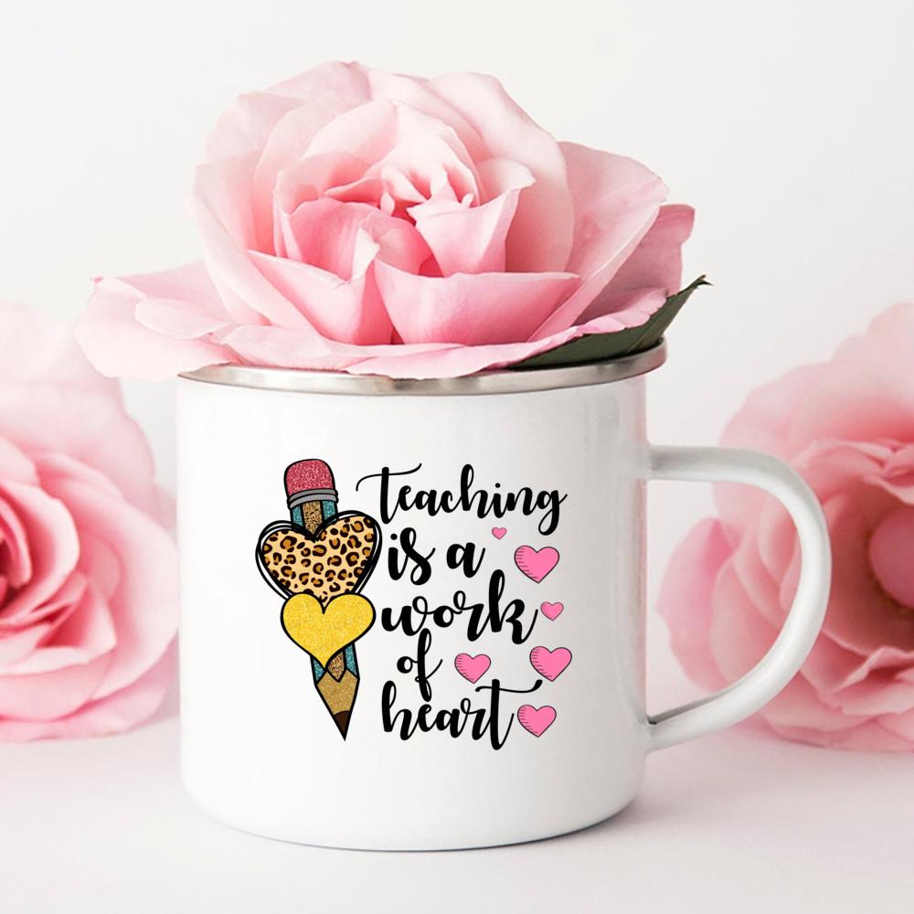 Teaching Is A Work of Heart Printed Enamel Mug Friends Original Mugs Coffee Cups To Sublimate Stainless Cup Drinkware Cupshe Bar