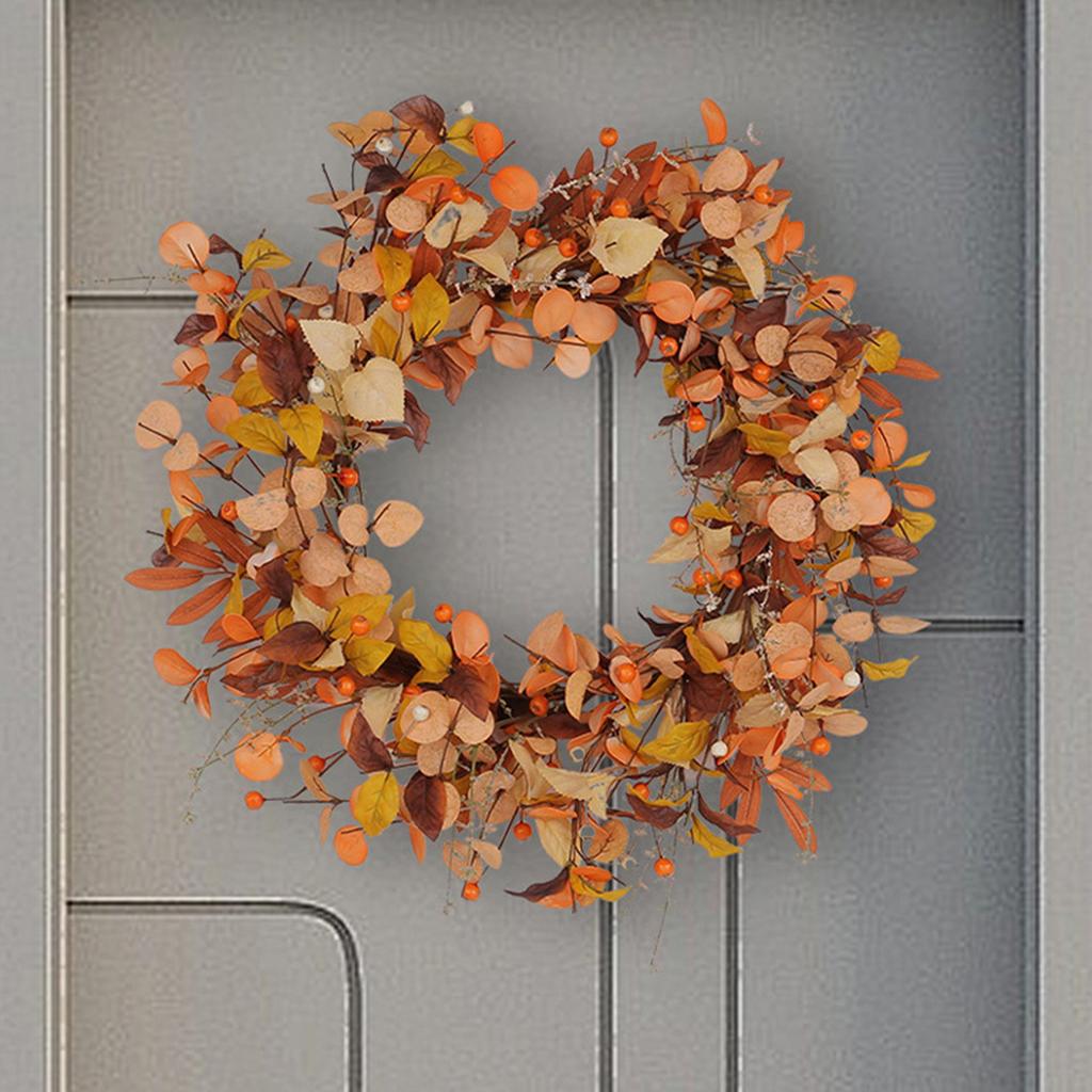 Fall Wreath with Artificial Wheat Ears Leaves Berry Branches   Wreath for Door Window Wall Farmhouse