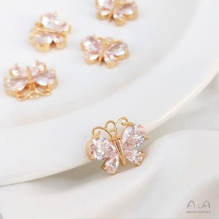 Подвеска-шарм в виде бабочки из золота 14 карат с цирконом для изготовления украшений своими руками