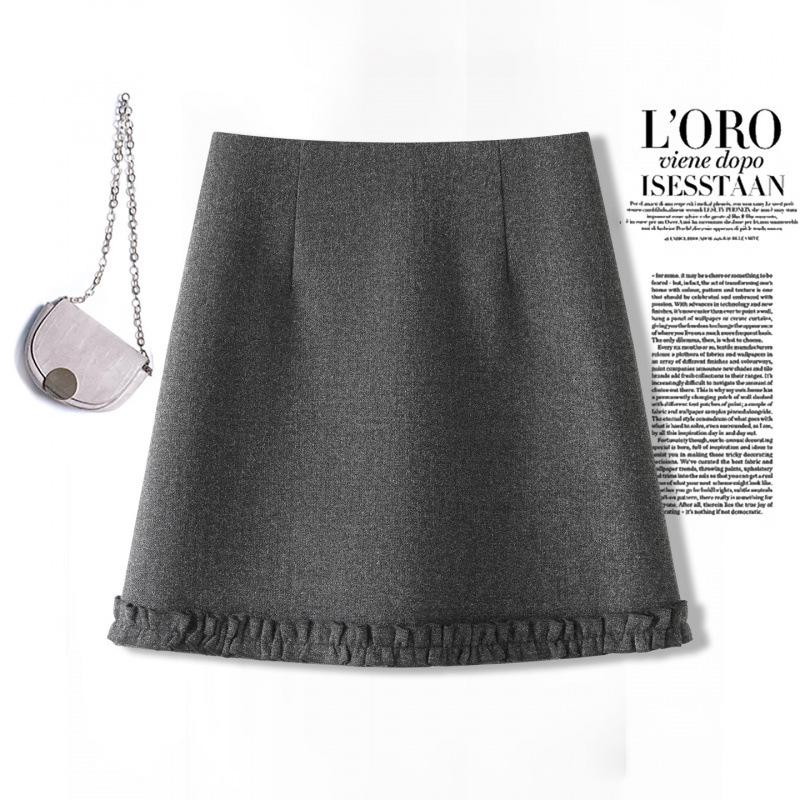 2026 Winter Women's Gray A-Line Skirt: High-Waisted, Slimming, Lace-Pleated Short Skirt for Petites