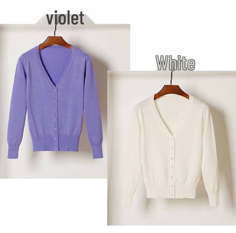 Корейский вязаный кардиган с V-образным вырезом: Женский топ с длинным рукавом, универсальный для весны и осени.