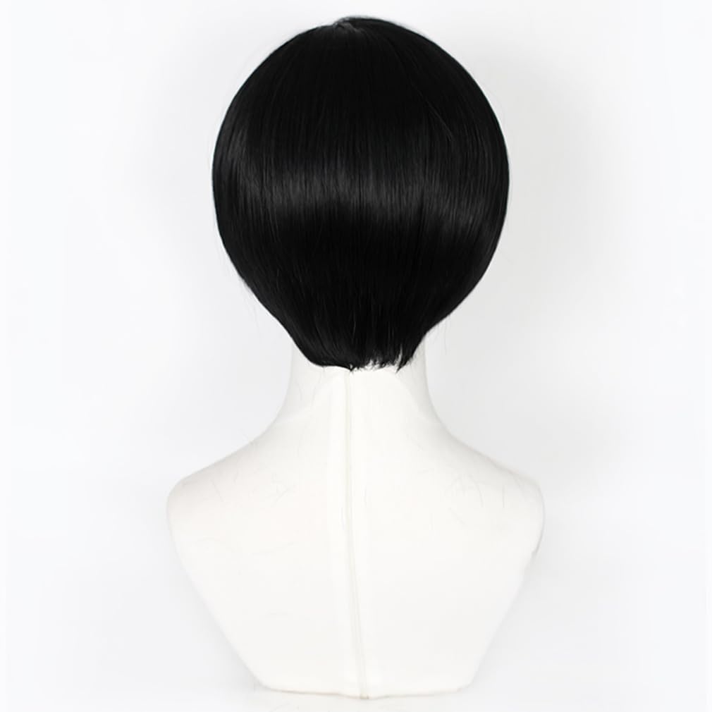 LAOBAO Mash Burned Cosplay Wig, Black Hair Bob Wig, Heat Resistant, Costume Accessory for Parties, Halloween, School Festivals, and Events