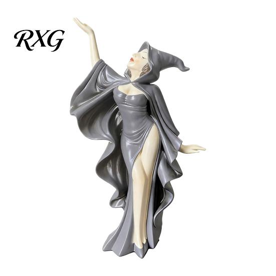 Contemporary Art Figurine Mysterious Black Cloak Witch Queen Resin Statue, Gothic Elegant Female Exquisite Craft Figurine, Dark Sculpture for Entryway