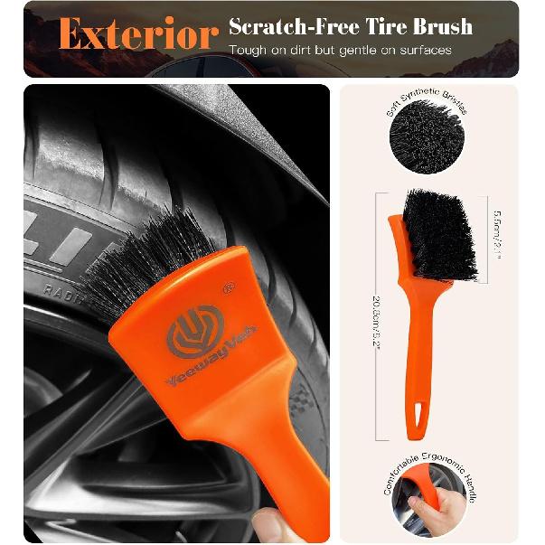 YeewayVeh 7PCS Motorcycle Cleaning Kit, 2-Size Bendable Wheel Brush, Tire And Chain Brush, Detailing Brush, Microfiber Towel And Car Wash Mitt For