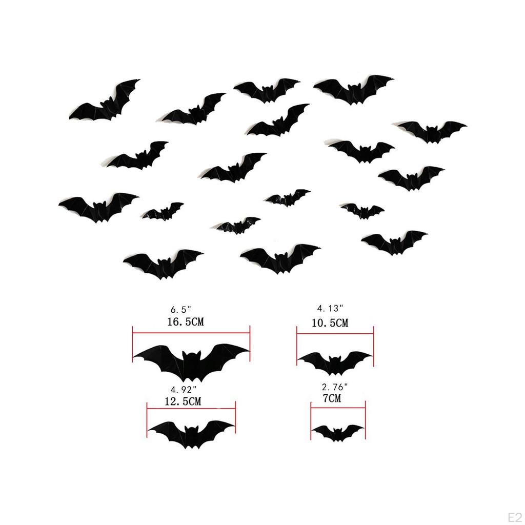 16 Pieces Bats Wall Decor Decals, Halloween Decoration 3D Scary Bat Stickers for Bathroom,