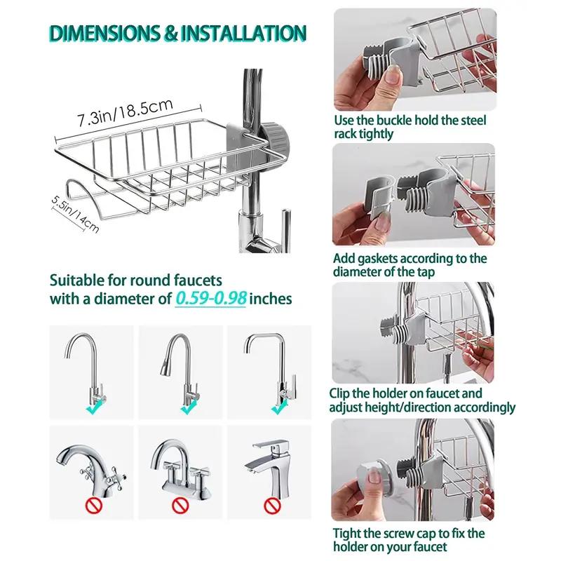 1 шт. подставка для кухонного смесителя, держатель губки, органайзер для раковины, подвесная полка для сушки, стеллаж для хранения из нержавеющей стали для губки, мыла