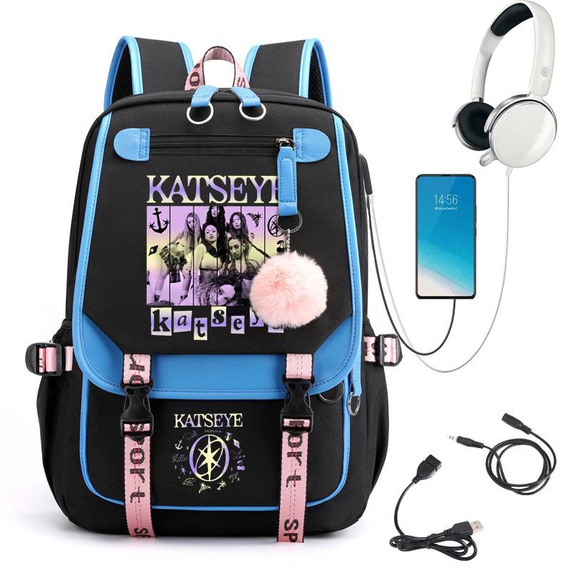 Katseye Music Korean Girl Group Print Backpack for Elementary Middle School Students Lightweight Large Capacity Pink