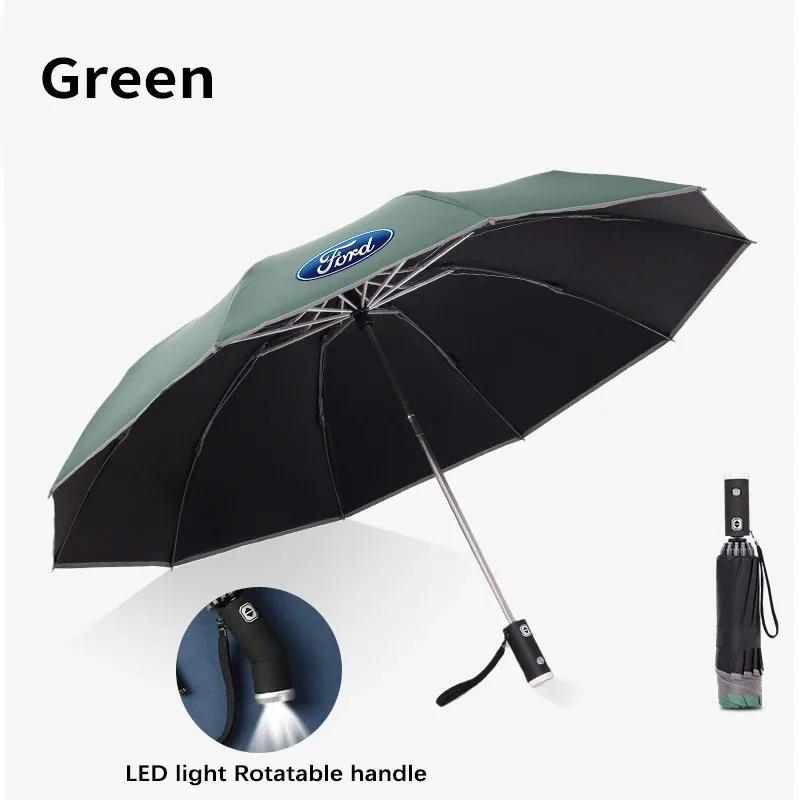 For Ford Mondeo Focus Raptor Puma Edge Explorer Ranger Fusion Kuga Car Led Light Automatic Folding Windproof Sunshade Umbrella APT1