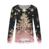 Women's Casual Top Christmas Printed Round Neck Long Sleeved Pleated T-shirt