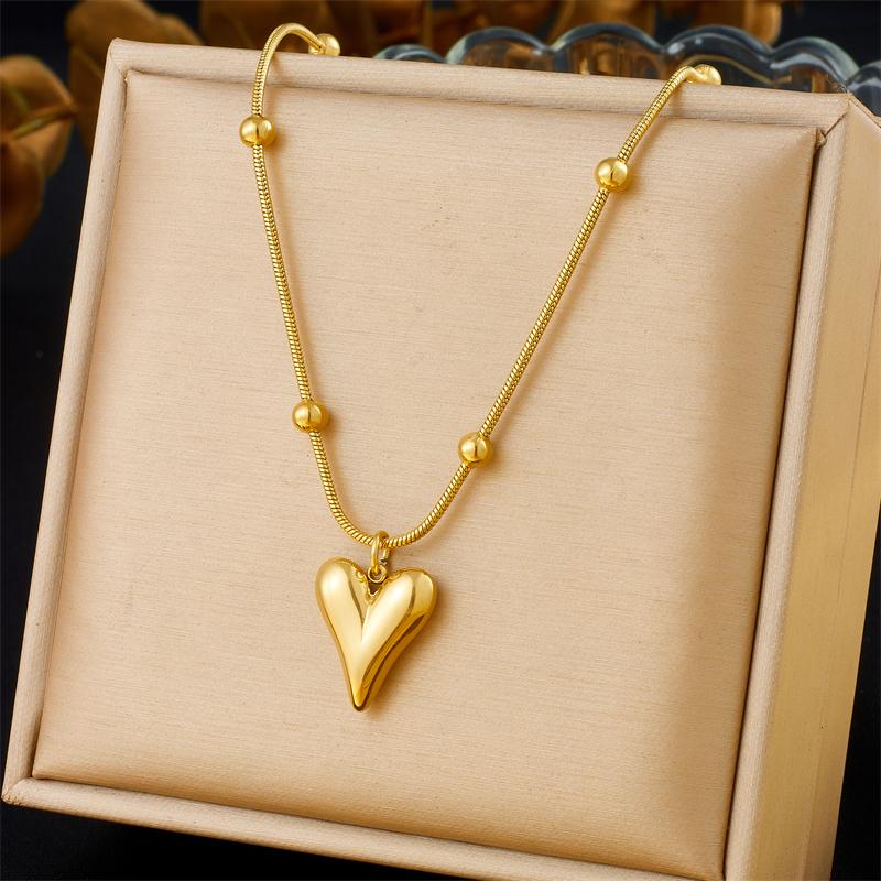 DIEYURO 316L Stainless Steel Steell Golden Simple Love Heart-shape Pendant Necklace Earrings Set For Girl New Trend Jewelry Gift