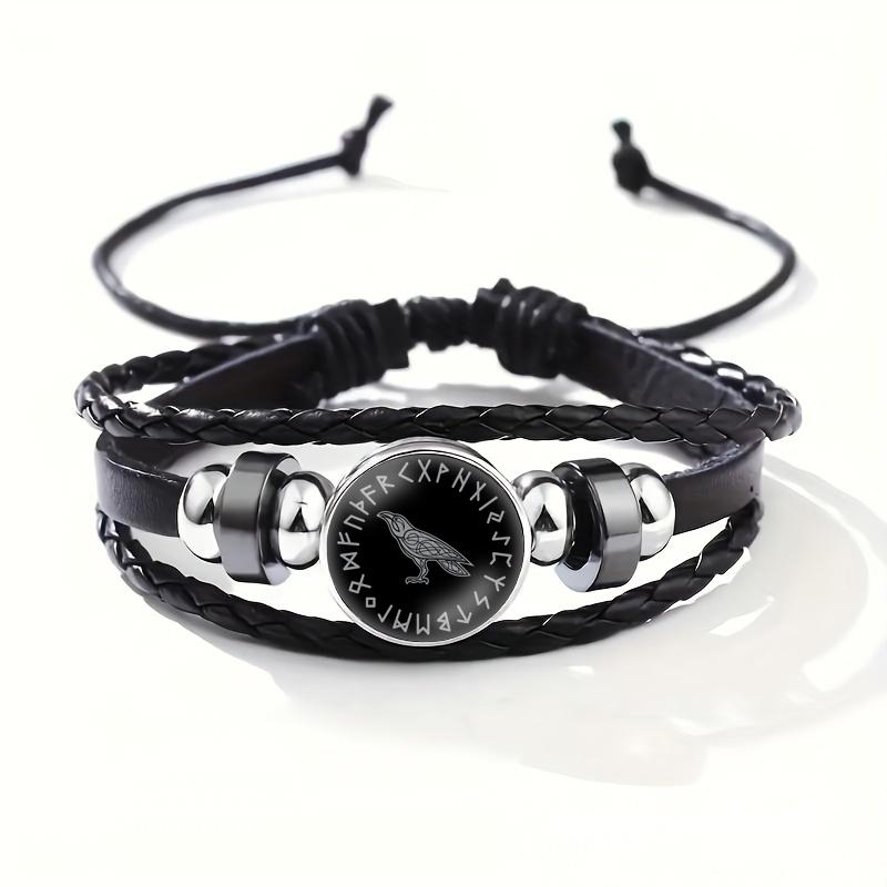 Кожаные браслеты викингов, скандинавской мифологии, древняя Троица, скандинавские руны, символ Одина, многослойные плетеные браслеты, ювелирные изделия