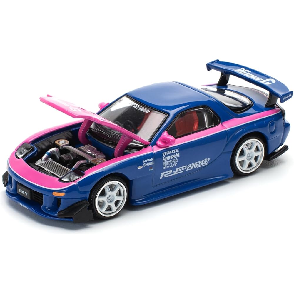 POP RACE 1/64 Mazda RX7 RE Amemiya Сине-розовый литой модельный автомобиль Коллекционный