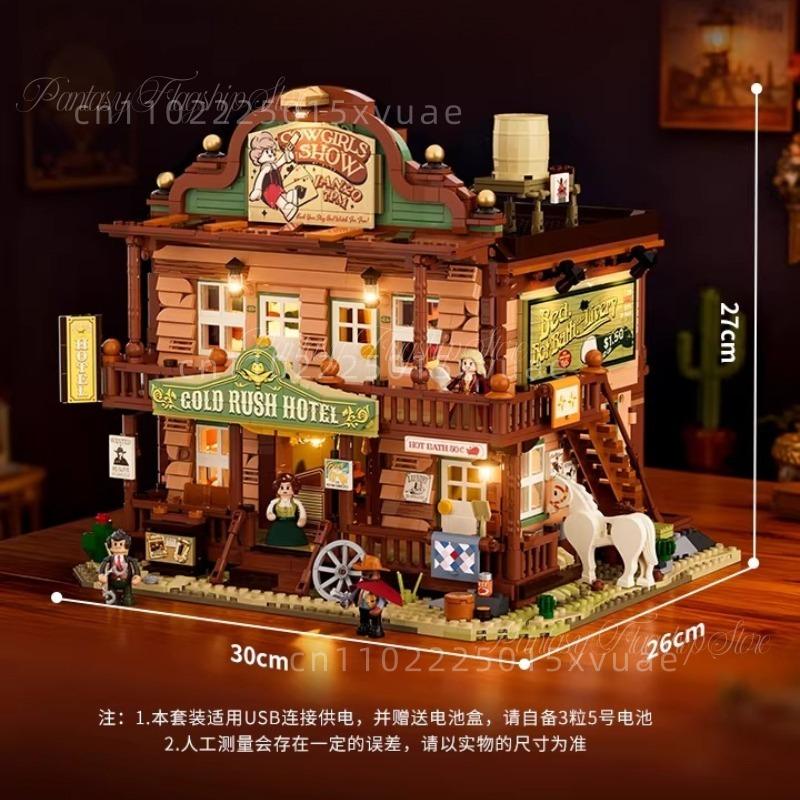New Western Series Building Blocks Western Inn Assembly Cowboy Hotel Street View Model Toys Desktop Decoration Collectible Gifts