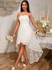 White Lace Party Dresses Asymmetrical Ankle Length Strapless High Waist Slim Sleeveless Swallowtail SkirtWomen Outfits for Formal Evening