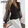 JPNTKY Женская мода Повседневная осень-зима Однотонные принты Длинные рукава V-образный вырез Блузки и рубашки