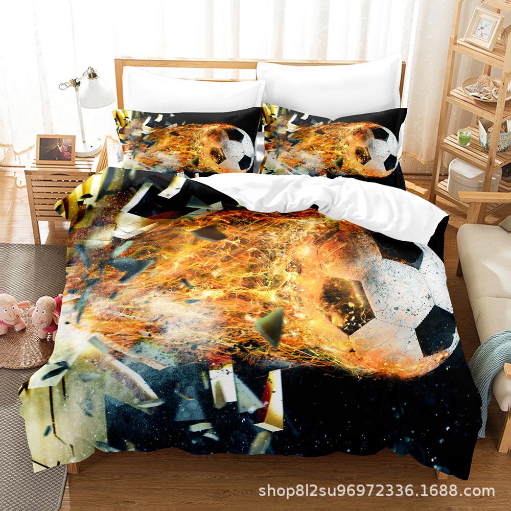 Комплект постельного белья 3D Football Series, спортивный пододеяльник и наволочка, 2/3 предмета, подходят для домашнего украшения комнат футбольных фанатов мальчиков