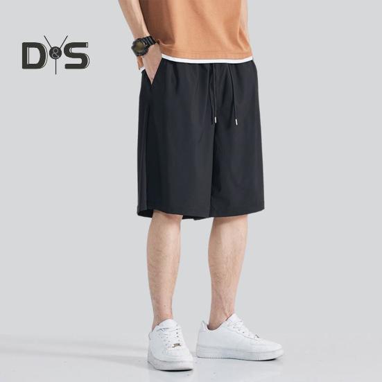 Мужские шорты, повседневные брюки с регулируемой талией на шнурке и усиленными карманами, однотонные, широкие летние спортивные шорты