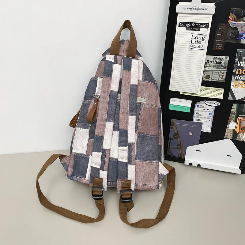 Джинсовый женский рюкзак с цветными блоками, мужские клетчатые рюкзаки, большая вместительная сумка на плечо, студенческая школьная сумка
