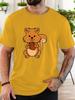 Squirrel Holding Acorn Print Unisexs Crew Neck Short Sleeve Tee Soft Casual Summer Top For Unisex Daily Street Basic Fashion Wear