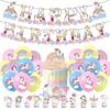 Cartoon Unicorn-themed Birthday Party Decoration Items, Cute White Horse Balloon Cake, Banner and Banner Set