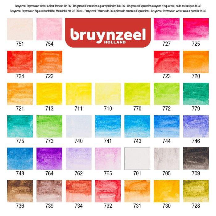 Crayons de couleur aquarelle - BRUYNZEEL - Expression - Étui de 36 - Hexagonal - Mine 2,9 mm