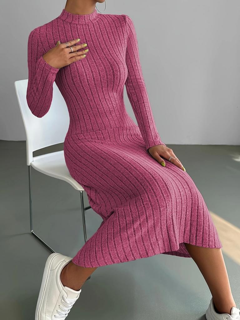 Осень-зима женское ребристое трикотажное платье элегантное шикарное модное длинное рукава с круглым вырезом облегающее платье-корсет в уличном стиле