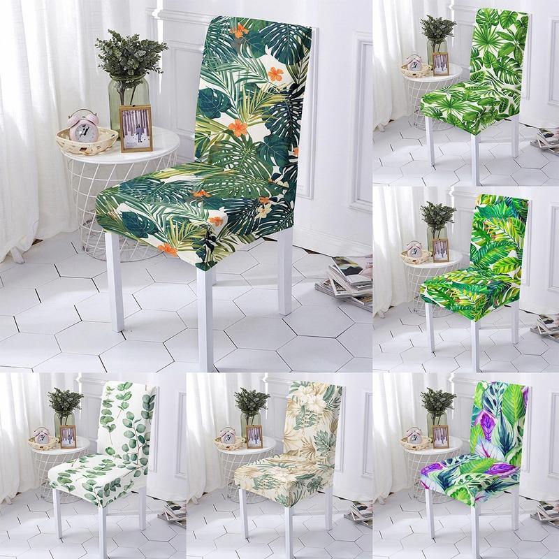 Tropical Plant Print Elastic Chair Cover Washable Green Series All Inclusive Dining Chair Cover Spandex For Restaurant Wedding
