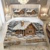 MOKALALA 2/3pcs Snowy Cabin Themed Duvet Cover Set Winter Wonderland Inspired Bed Cover Set Cozy Bedding Set 1 Duvet Cover