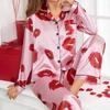 Women's Soft Satin Pajamas Set Autumn Long Sleeve Lapel Collar Tops Pants Sleepwear Loungewear 2 Piece Home Clothes Suit