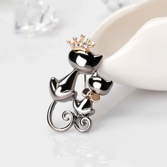 Fashion Jewelry Shiny Cute Double Cats Kitten Crown Brooch Pin Gift
