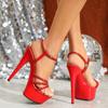 Женские пикантные черные, красные, серебряные сандалии на каблуке 15 см, новая мода, модель автомобиля для ночного клуба, сандалии на шпильке с рычагом, LFD-8661-B1